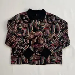 vintage 昭和レトロ　クロップドニット　総柄　短丈　個性 グランジ　y2k