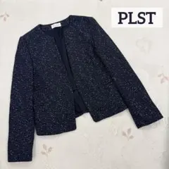 美品 PLST プラステ スラブツイード ジャージー キーネック ジャケット M