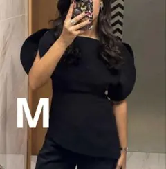 大人気！ ブラック パフスリーブ トップス ノースリーブ 半袖 M