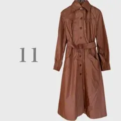 ヴィンテージ　トレンチワンピース　ベルト付き　光沢　ブラウン　L 羽織り