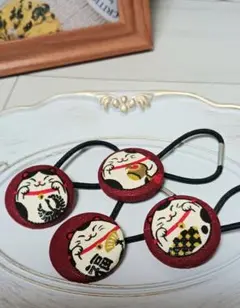 ハンドメイド☆　くるみぼたん　幸福来る来る　招き猫　ヘアゴム　4個セット