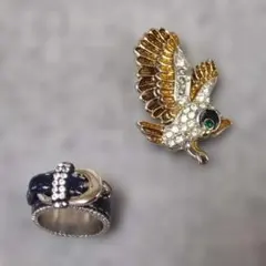ヴィンテージアクセサリー 2点セット 鳥ブローチ＋ラインストーンリング