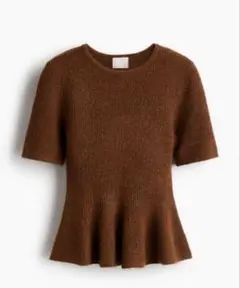 H&M ブラウン リブニットペプラムトップ XS