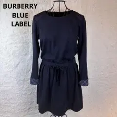 ★BURBERRY BLUE LABEL★M★紺ワンピース★左胸ロゴ刺繍チェック