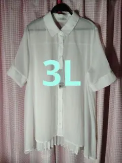 3L　バックプリーツ シアーシャツ　ホワイト　5392