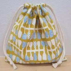No.789　ハンドメイド　巾着 花柄　コップ袋　給食袋　北欧テイスト　イエロー