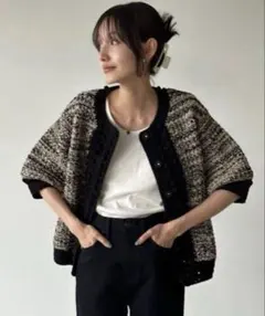 CLANE DOT LINE HALF SLEEVE KNIT CARDIGAN