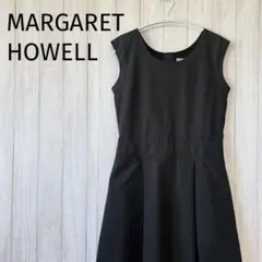 美品✨マーガレットハウエル ワンピース シルク混　ギャザー Aライン プリーツ Margaret Howell シルク混 ウエストギャザー Aラインワンピース