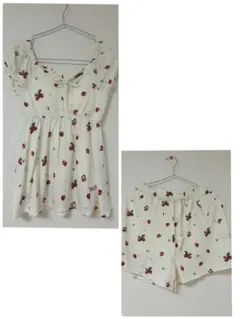 ジェラートピケ　いちご柄カップインフリルプルオーバー&ハーフパンツ