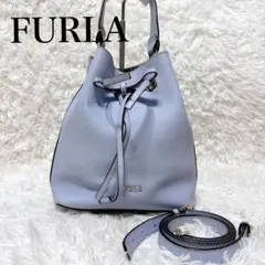 美品 FURLA フルラ コスタンザ 巾着 ショルダーバッグ 2way ブルー