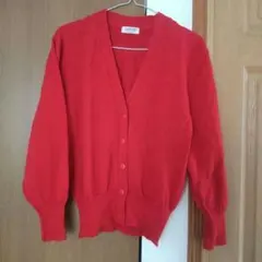 Mぐらい LAPITENE レッド カーディガン 長袖　毛100％