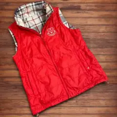 303 FILA GOLF リバーシブル 中綿ベスト 赤 チェック柄　L