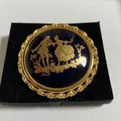 ビンテージ　ブローチ リモージュ　フランス　ゴールドカラー ネイビー 上品
