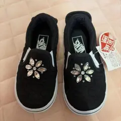 Vans ブラック スリッポン 16cm フラワー装飾