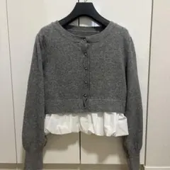 美品　Kastane グレー ニットカーディガン ボタン フリル裾
