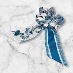 リボンスカーフ シュシュ ヘアーゴム ブルー蝶