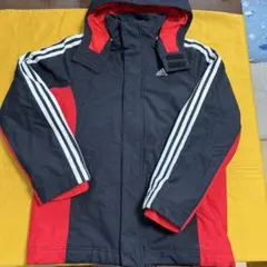 adidas フード付きベンチコート黒/赤　160㎝