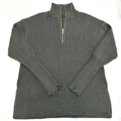 JEANASISグレー リブ編み ハーフジップセーター袖デザイン