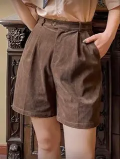 DAZY ハイウエスト プリーツ コーデュロイ ショートパンツ