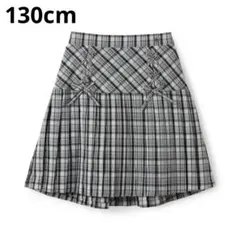 新品未使用　メゾピアノ　レースアップ　チェックプリーツスカパン　黒　130cm