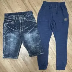 記名なし★140cmデニムハーフパンツ＆ネイビースウェットパンツ