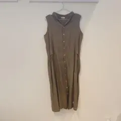 【美品】パラスパレス リネン 麻 ノースリーブ ロングワンピース カーキ Lのサムネイル