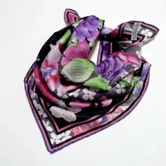 【未使用級美品】レオナール ハンカチーフシルク フラワー 花 ブラック ピンク