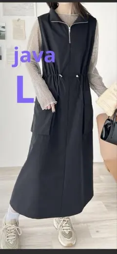 美品【Java】ノースリーブ ハーフジップドロストワンピース　ブラックL