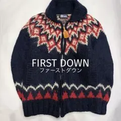 ノルディック柄 ウールニット ジップカーディガン 厚手 防寒 アウトドア 古着