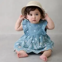 petit main インド綿 レース刺しゅうセットアップ 80