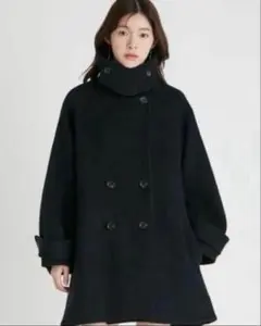 セルフォード　Aラインウールミドルコート ブラック