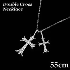 2連 十字架 ダブルクロス ジルコニア ネックレス シルバー y2k グランジ