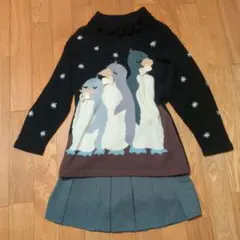 タートルネック　ペンギン　ニット　ぽんぽん　Liza ウール100%　リボン