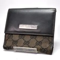 639 GUCCI GGロゴ キャンバス レザー コンパクトウォレット 折り財布のサムネイル