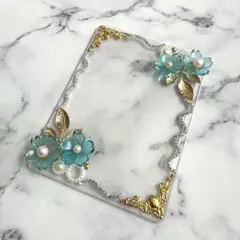 硬質ケース デコ トレカケースデコ 青 水色 推し活 花 フラワー ゴージャス