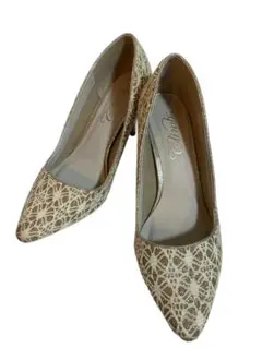 アイボリー&ゴールド レース模様 ヒールパンプス 結婚式 二次会 入学式 箱付き