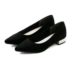 menue パールポインテッドトゥ 低ヒールシューズ　ブラック