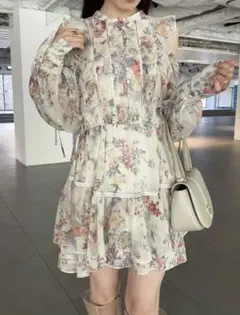 【美品】snidel プリントフリルシフォンミニワンピース Mix サイズ0