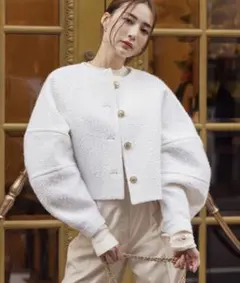 AMBIENT ツイードジャケット 金ボタン オフホワイト Sサイズ