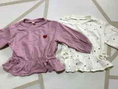 アプレレクール　ハート刺繍とドット柄のＴシャツ2枚セット　双子