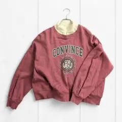 コルザ スウェット L 重ね着風 トレーナー ロゴ入り 赤紫色 c2071