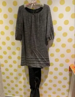 QUEEN'S COURT ひざ丈ワンピース サイズ2 ラメワンピース　ウール