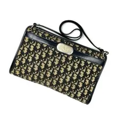 【美品】ディオール　ショルダーバッグ　トロッター　キャンバス　レザー　ネイビー