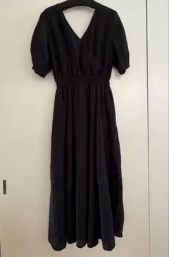 ROSE BUD 黒　ロングワンピース ドレス　 半袖 Vネック