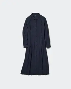 ユニクロ ネイビー シャツワンピース 長袖