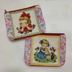 SALE ハンドメイドフラットポーチ マーガレットアンドソフィー　2個セット