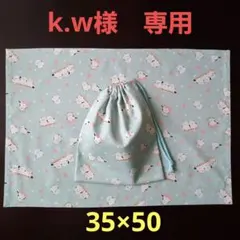 k.w様オーダーページ★ランチョンマット、巾着　シマエナガ柄ミント☆35×50 k.w様オーダーページ☆ランチョンマット、巾着 シマエナガ柄ミント☆35