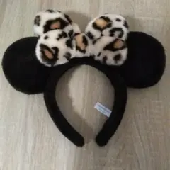 ミッキー　耳　カチューシャ ヒョウ柄　リボン付き