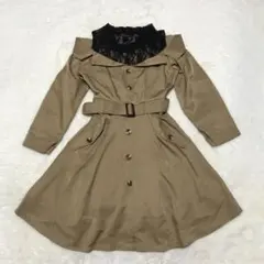 レース ドッキング ワンピース トレンチワンピース 長袖 ブラウン M 重ね着風