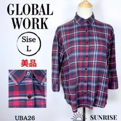 ★美品★ グローバルワーク チェック柄 五分袖 カジュアルシャツ 綿 Lサイズ
